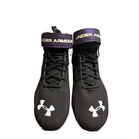 Under Armour Mens UA Run N Gun Mid Strap Football Cleats Size 16 Black Purple - Picture 2 of 6
